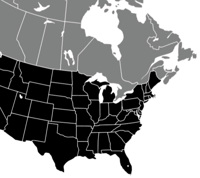 Outline map of the US and Canada